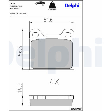 Delphi | Bremsbelagsatz, Scheibenbremse | LP18