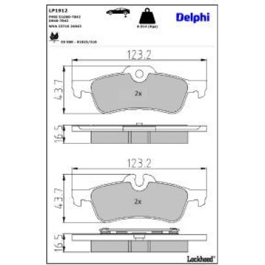 Delphi Bremsbelagsatz, Scheibenbremse LP1912