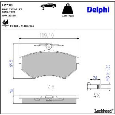 Delphi Bremsbelagsatz, Scheibenbremse LP770 Delphi Bremsbelagsatz, Scheibenbremse LP770