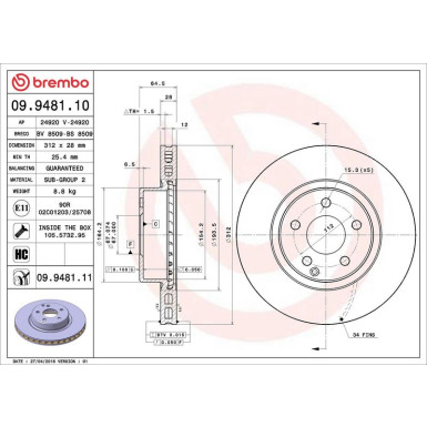 Brembo Bremsscheibe PRIME LINE - UV Coated 09.9481.11