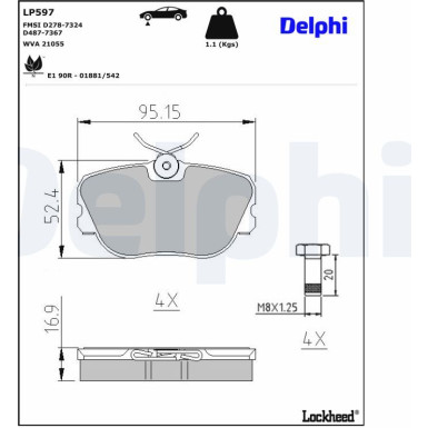 Delphi | Bremsbelagsatz, Scheibenbremse | LP597 Delphi | Bremsbelagsatz, Scheibenbremse | LP597