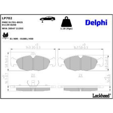 Delphi Bremsbelagsatz, Scheibenbremse LP702