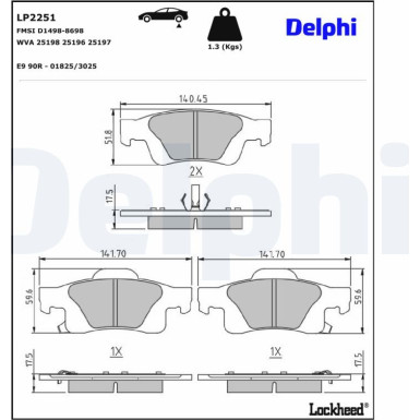 Delphi | Bremsbelagsatz, Scheibenbremse | LP2251