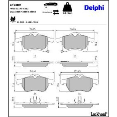 Delphi Bremsbelagsatz, Scheibenbremse LP1309