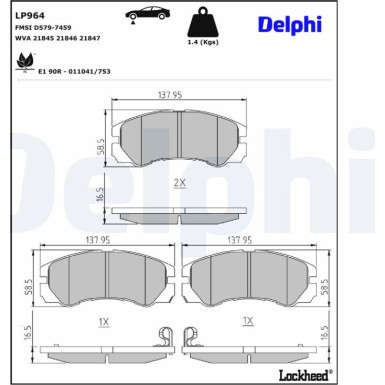 Delphi | Bremsbelagsatz, Scheibenbremse | LP964 Delphi | Bremsbelagsatz, Scheibenbremse | LP964