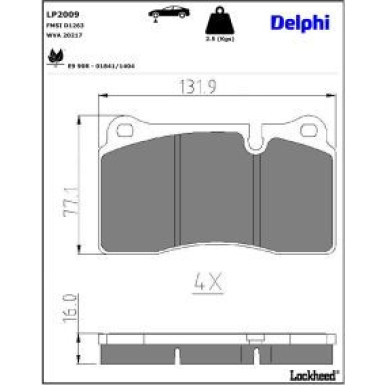 Delphi Bremsbelagsatz, Scheibenbremse LP2009