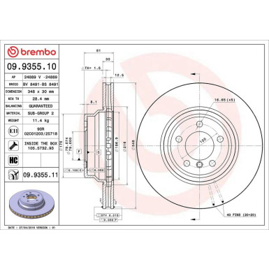 09.9355.11 Bremsscheibe PRIME LINE - UV Coated
