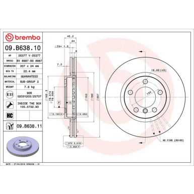 Brembo Bremsscheibe PRIME LINE - UV Coated 09.B638.11