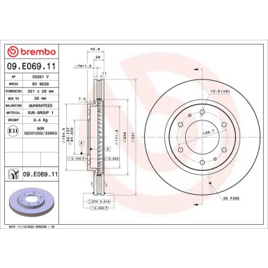 Brembo Bremsscheibe PRIME LINE - UV Coated 09.E069.11