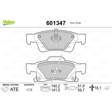 Valeo | Bremsbelagsatz, Scheibenbremse | 601347