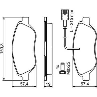 0 986 424 595 Bremsbelagsatz, Scheibenbremse