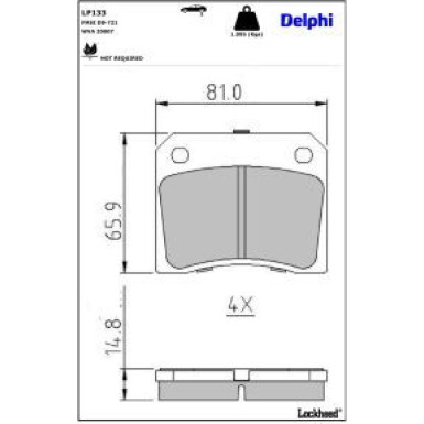 Delphi Bremsbelagsatz, Scheibenbremse LP133