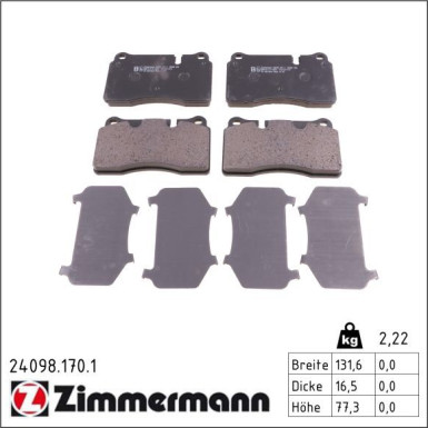 Zimmermann Bremsbelagsatz, Scheibenbremse 24098.170.1