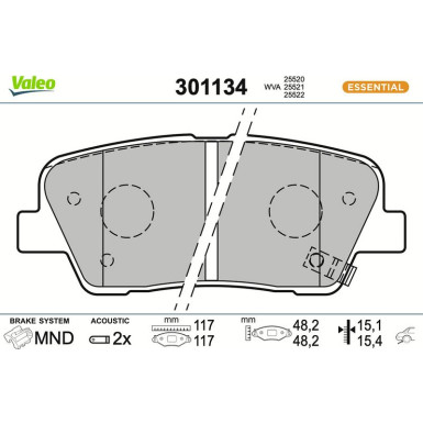 Valeo Bremsbelagsatz, Scheibenbremse ESSENTIAL 301134