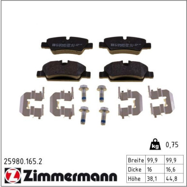 Zimmermann Bremsbelagsatz, Scheibenbremse 25980.165.2