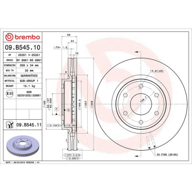 09.B545.11 Bremsscheibe PRIME LINE - UV Coated