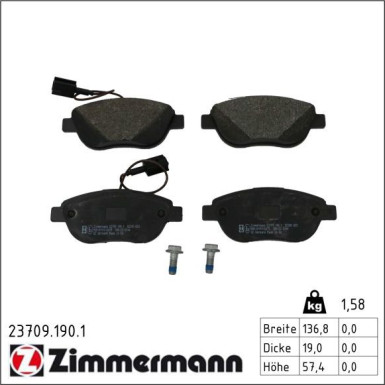 Zimmermann Bremsbelagsatz, Scheibenbremse 23709.190.1