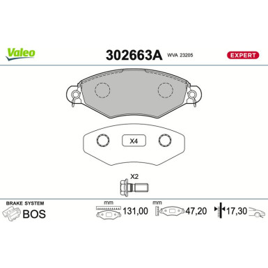 Valeo Bremsbelagsatz, Scheibenbremse EXPERT 302663A