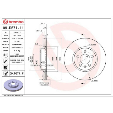Brembo Bremsscheibe PRIME LINE - UV Coated 09.D571.11