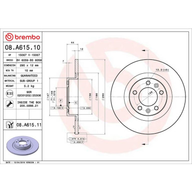 Brembo Bremsscheibe PRIME LINE - UV Coated 08.A615.11