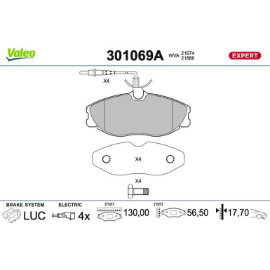 Valeo | Bremsbelagsatz, Scheibenbremse | 301069A