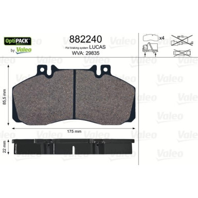 Valeo | Bremsbelagsatz, Scheibenbremse | 882240