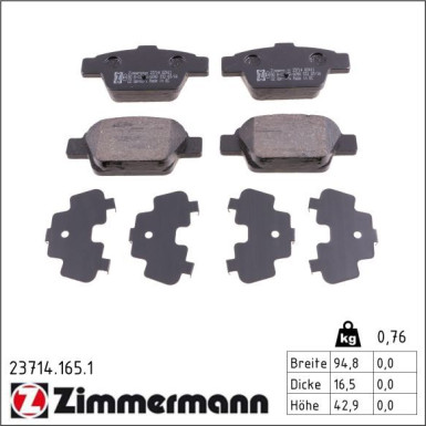 Zimmermann Bremsbelagsatz, Scheibenbremse 23714.165.1