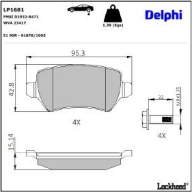 Delphi Bremsbelagsatz, Scheibenbremse LP1681