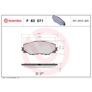 Brembo | Bremsbelagsatz, Scheibenbremse | P 83 071