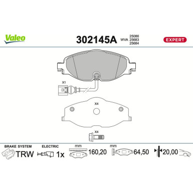 Valeo Bremsbelagsatz, Scheibenbremse EXPERT 302145A