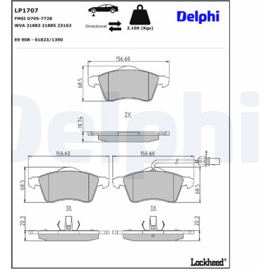Delphi | Bremsbelagsatz, Scheibenbremse | LP1707