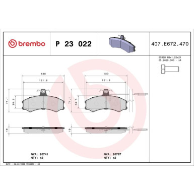 Brembo | Bremsbelagsatz, Scheibenbremse | P 23 022