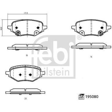 febi bilstein | Bremsbelagsatz, Scheibenbremse | 195080 febi bilstein | Bremsbelagsatz, Scheibenbremse | 195080