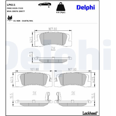 Delphi | Bremsbelagsatz, Scheibenbremse | LP611