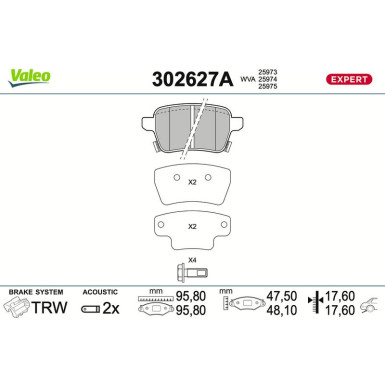 302627A Bremsbelagsatz, Scheibenbremse EXPERT
