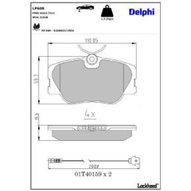 Delphi Bremsbelagsatz, Scheibenbremse LP608