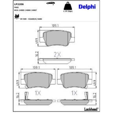 Delphi Bremsbelagsatz, Scheibenbremse LP2206