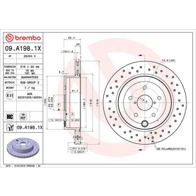 09.A198.1X Bremsscheibe XTRA LINE - Xtra