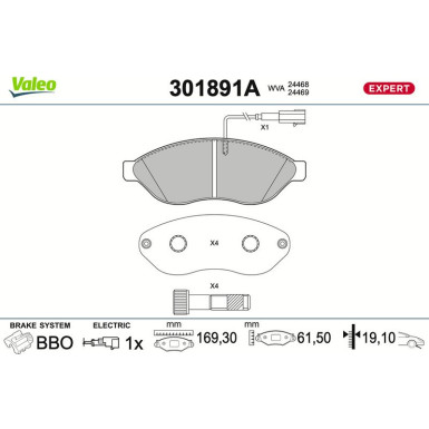 Valeo Bremsbelagsatz, Scheibenbremse EXPERT 301891A