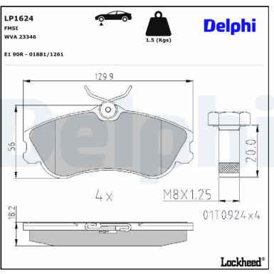 Delphi | Bremsbelagsatz, Scheibenbremse | LP1624