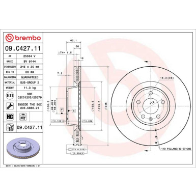 09.C427.11 Bremsscheibe PRIME LINE - UV Coated