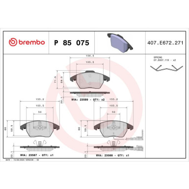 Brembo Bremsbelagsatz, Scheibenbremse PRIME LINE P 85 075 Brembo Bremsbelagsatz, Scheibenbremse PRIME LINE P 85 075