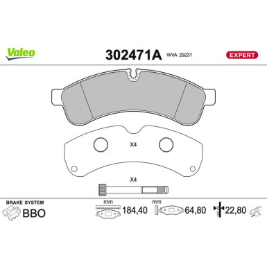 Valeo Bremsbelagsatz, Scheibenbremse EXPERT 302471A