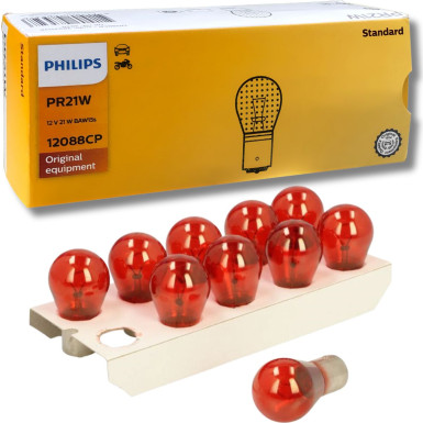 PHILIPS 12088CP Rücklicht-Birne PR21W, Kugellampe, 12V 21W, Rot