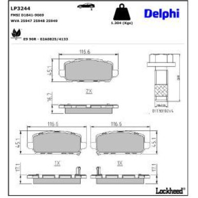 Delphi Bremsbelagsatz, Scheibenbremse LP3244