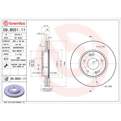 09.B551.11 Bremsscheibe PRIME LINE - UV Coated 09.B551.11 Bremsscheibe PRIME LINE - UV Coated