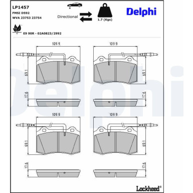 Delphi | Bremsbelagsatz, Scheibenbremse | LP1457