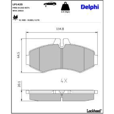 Delphi Bremsbelagsatz, Scheibenbremse LP1425