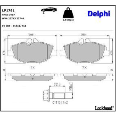 Delphi Bremsbelagsatz, Scheibenbremse LP1791 Delphi Bremsbelagsatz, Scheibenbremse LP1791