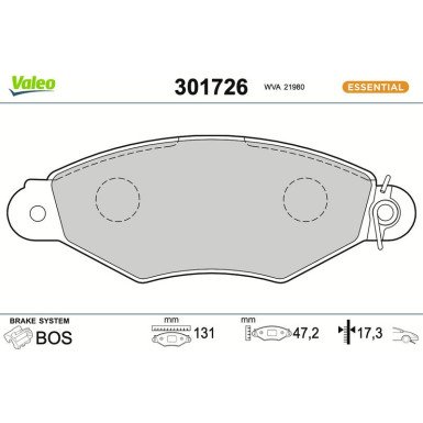 Valeo | Bremsbelagsatz, Scheibenbremse | 301726